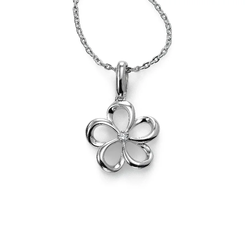 Women’s luxurious necklace-Teen Flower Pendant with Diamond, Sterling Silver