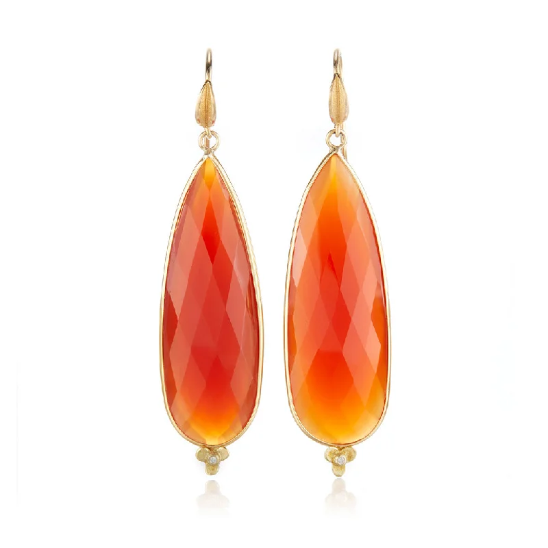 Women’s trendy earrings-Faceted Carnelian Trillium Drop Earrings