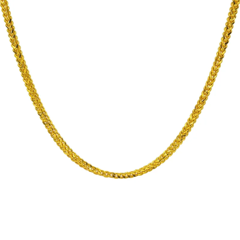 Women’s open heart necklace-22K Yellow Gold Men's Chain W/ Braided Foxtail Link, 26"