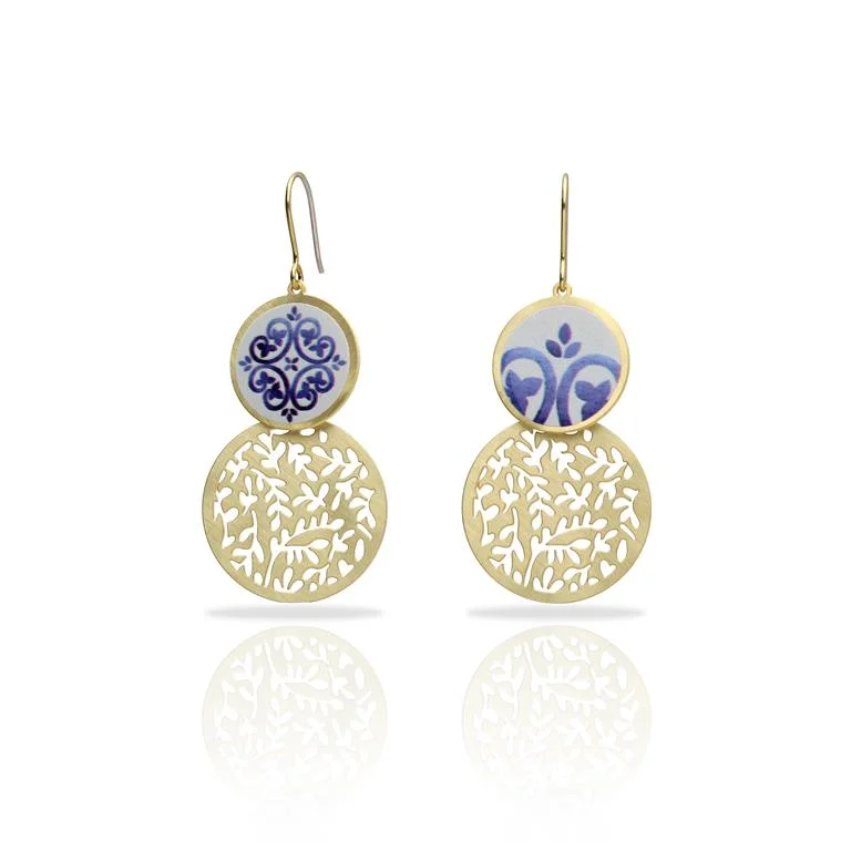 Women’s gemstone earrings-RAS Porcelana Azul Gold Earrings