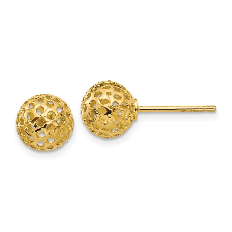 Women’s fashion stud earrings-14KT Yellow Gold 8MM Diamond-cut Ball Stud Earrings