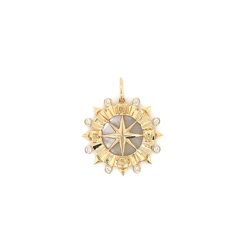 Women’s minimalist necklace-14K Yellow Gold Diamond + Mother of Pearl Compass Pendant