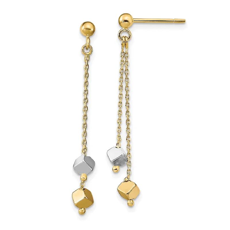 Women’s sterling silver hoop earrings-14KT White and Yellow Gold 36X4MM Drop & Dangle Beaded Earrings