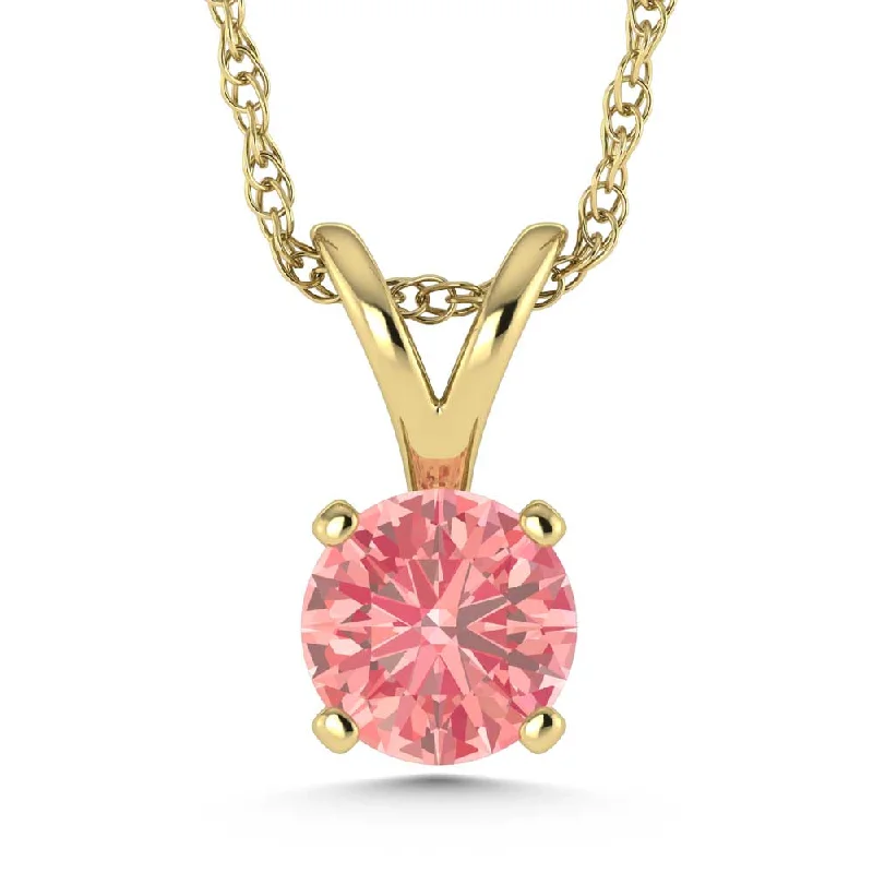 Women’s statement jewelry necklace-IGI Certified 14K Yellow Gold Lab Grown Pink Diamond 2 Ct.Tw. Solitaire Pendant