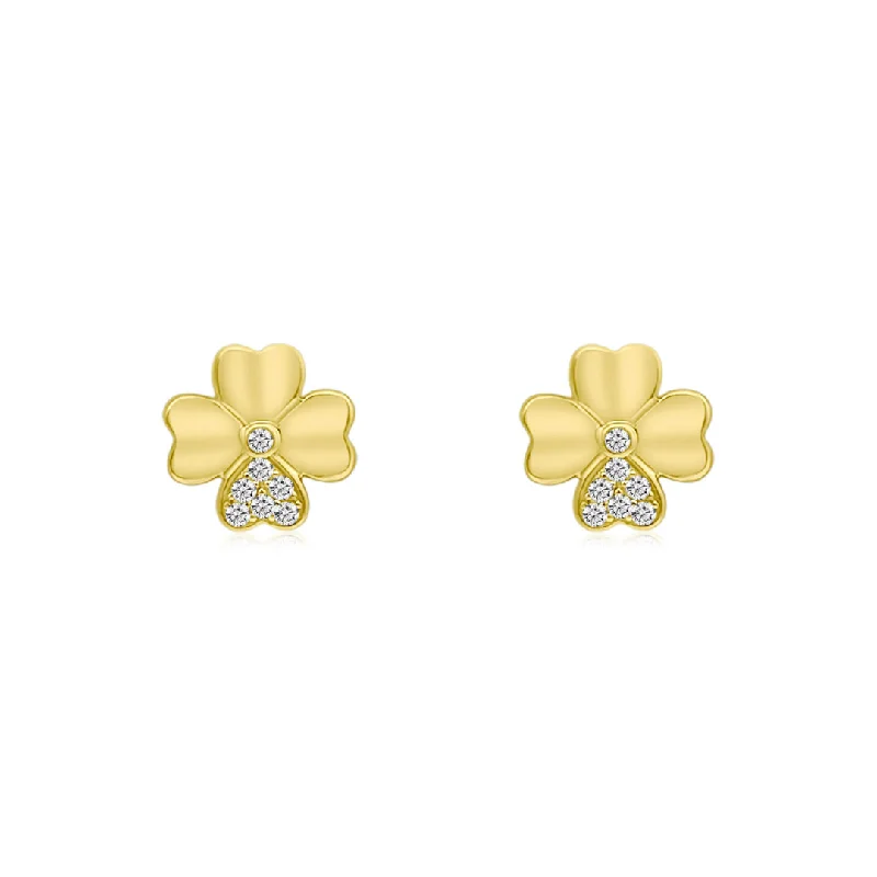 Women’s dangling earrings-Diamond Clover Leaf Studs