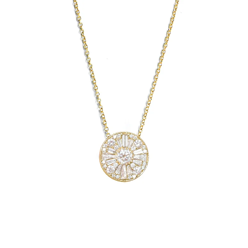 Women’s layered gold necklace-Round Shape Brilliant Cut Diamond Mosaic Pendant