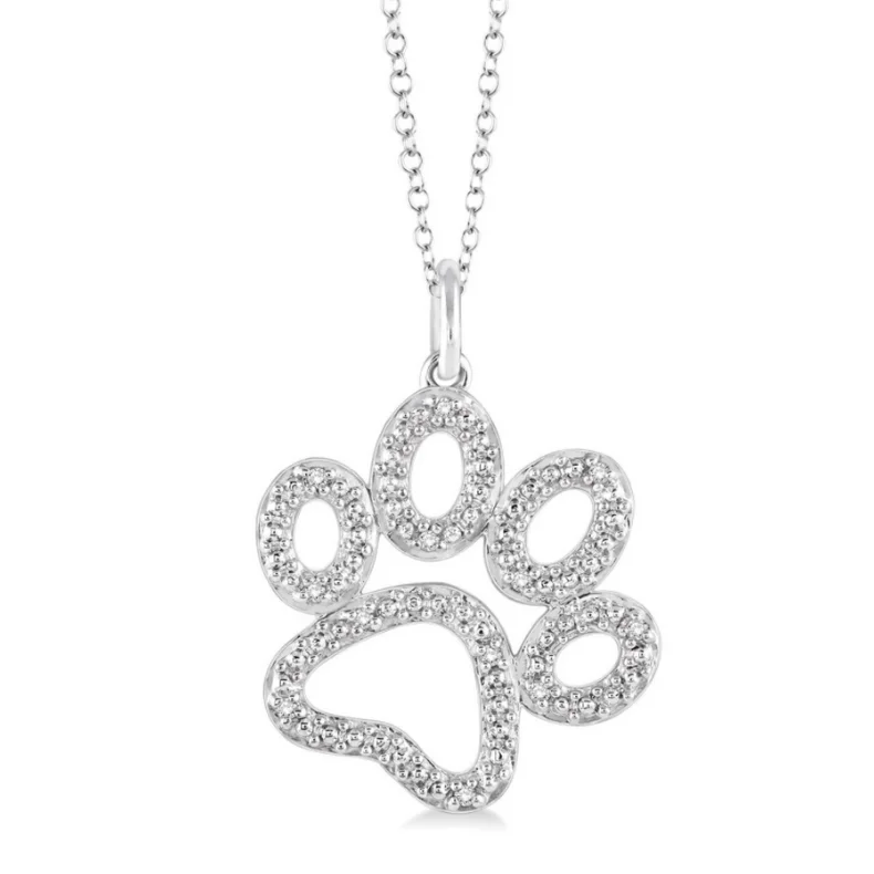 Women’s choker necklace-Sterling Silver 1/20ctw Diamond Paw Pendant