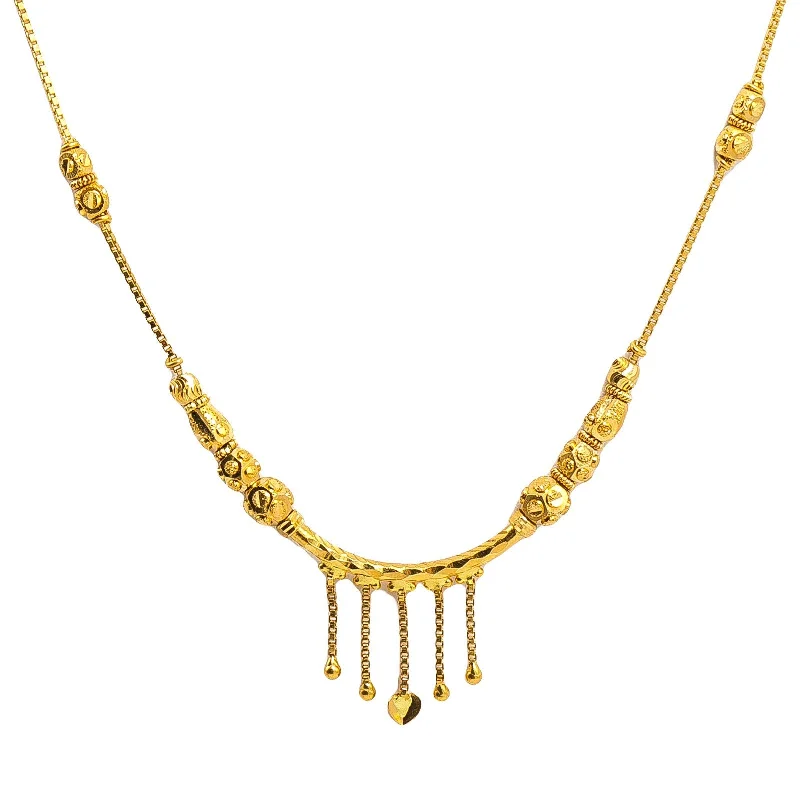 Women’s diamond necklace-22K Yellow Gold Chain W/ Textured Bead Accents & Drip Pendant Design