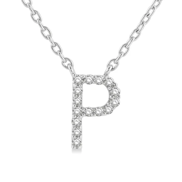 Women’s trendy necklace-1/20 ctw Initial 'P' Round Cut Diamond Pendant With Chain in 10K White Gold