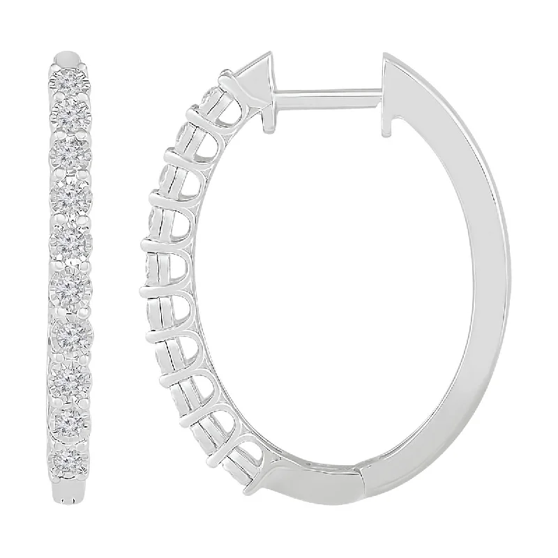 Women’s fashion stud earrings-1/4 CTW Diamond Hoop 25MM Earrings in Sterling Silver