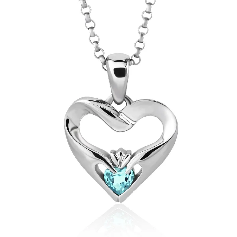 Women’s luxury diamond necklace-Sterling Silver Sky Blue CZ UPS-16436SB w/Chain Ladies Modern Claddagh Pendant