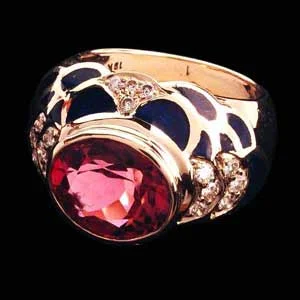 Women’s sapphire engagement ring-Repair - Pink Tourmaline & Diamond (Enamel) (955F) in 18K Gold