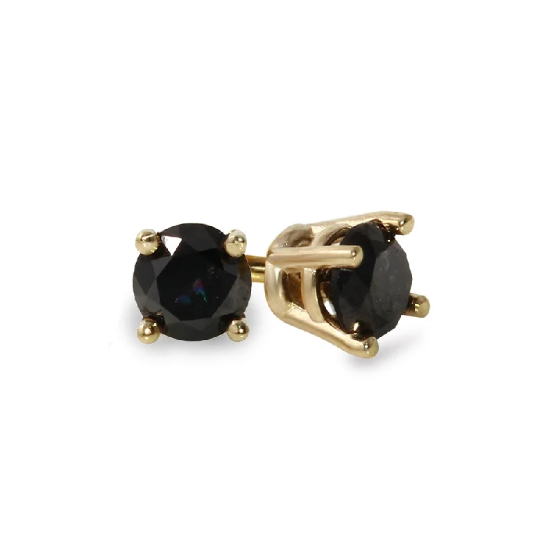 Women’s vintage pearl earrings-10K Yellow Gold 1-1/4 CTW Rd Black Diamond Stud Earrings