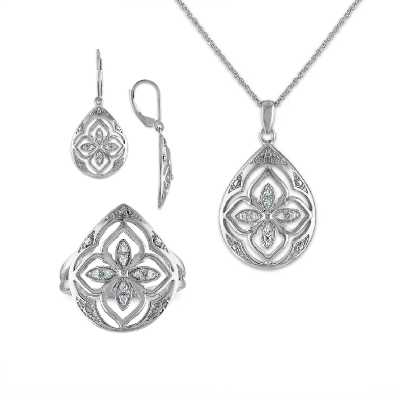 Women’s trendy earrings-1/4 CTW Diamond 18-inch Pendant Ring Earrings Set in Sterling Silver