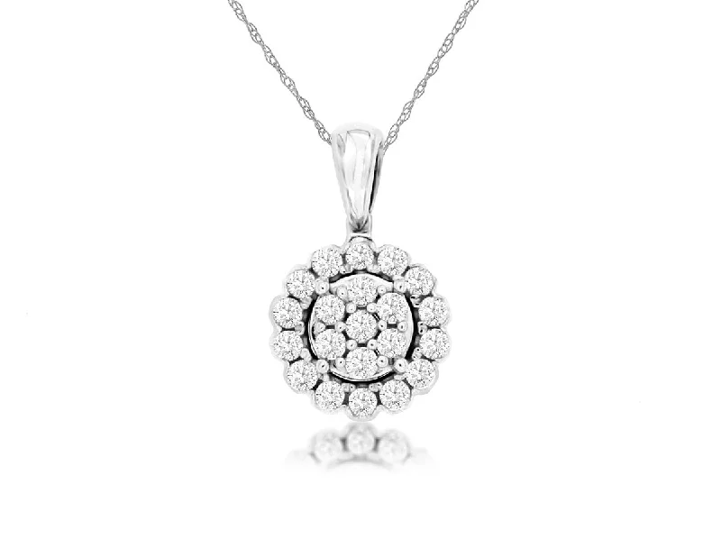 Women’s long necklace-14k White Gold 0.34ctw Diamond Cluster Pendant