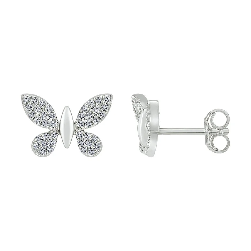 Women’s mixed-metal earrings-1/5 CTW Diamond Butterfly Stud Earrings in Sterling Silver