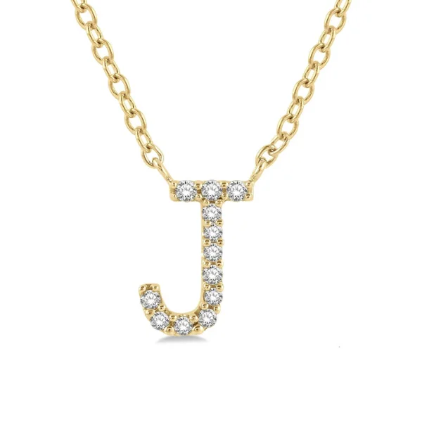 Women’s bold necklace-1/20 ctw Initial 'J' Round Cut Diamond Pendant With Chain in 10K Yellow Gold