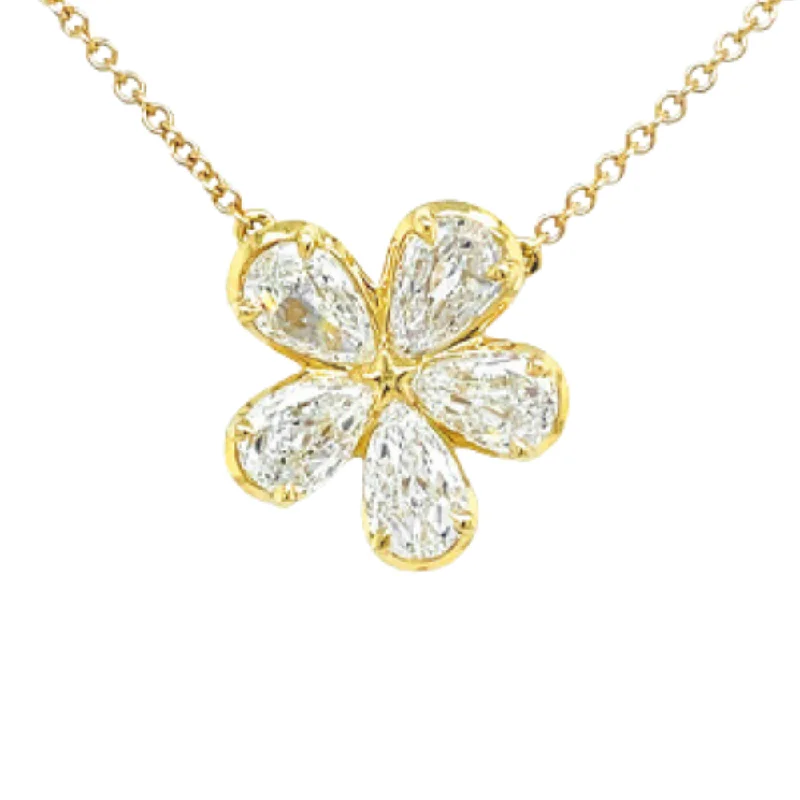 Women’s open heart necklace-Christopher Designs 18K Yellow Gold L'Amour Crisscut Pear Shape Diamond Flower Pendant