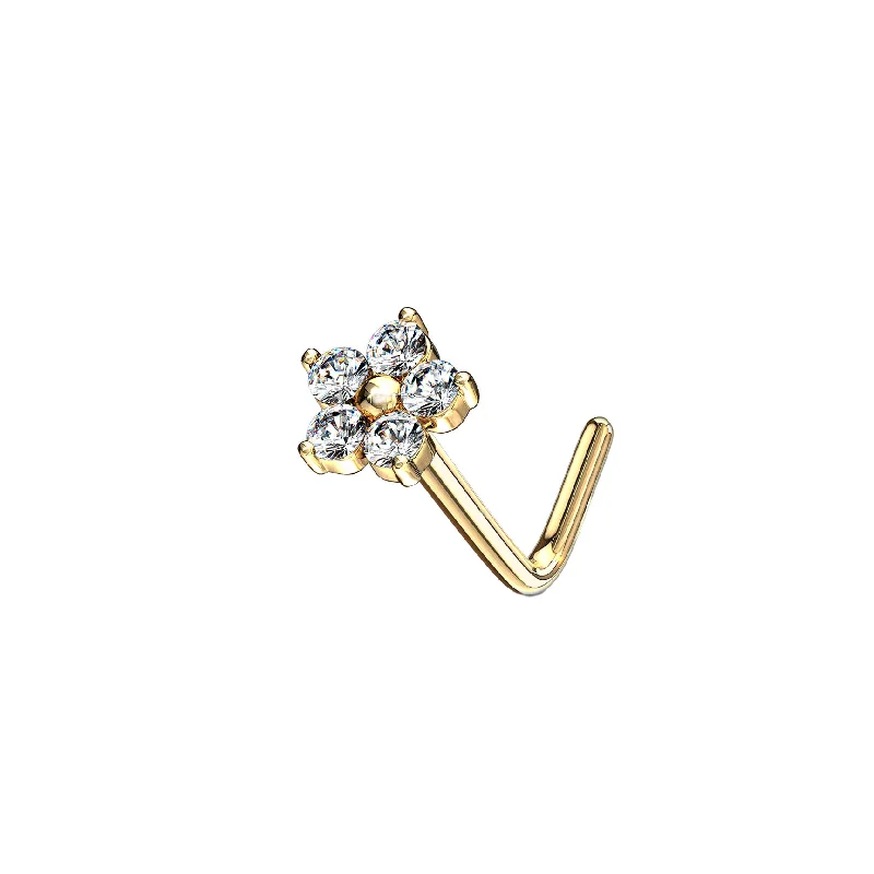 Women’s custom-designed engagement ring-CZ Diamond Flower • L-Bend Nose Stud