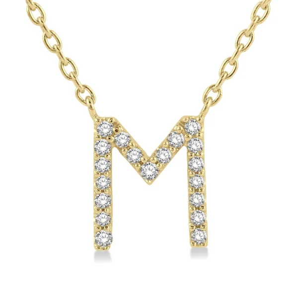 Women’s chic pendant necklace-1/20 ctw Initial 'M' Round Cut Diamond Pendant With Chain in 10K Yellow Gold