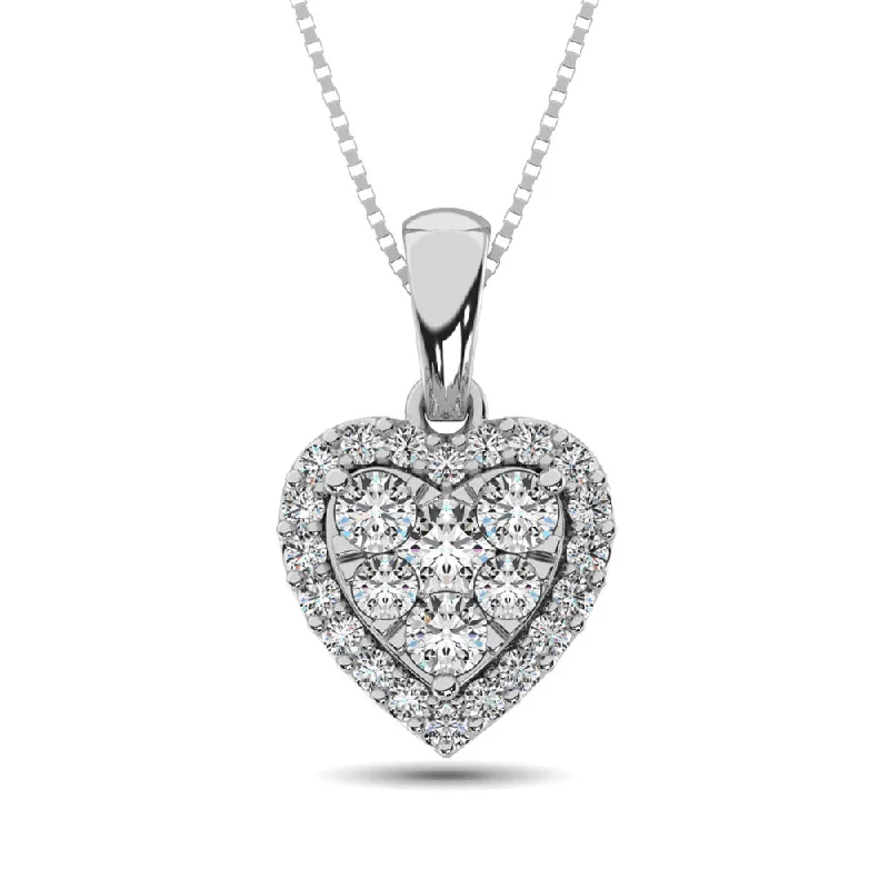 Women’s simple necklace-Diamond Fashion Pendant 1/2 ct tw Round Cut in 14K White Gold