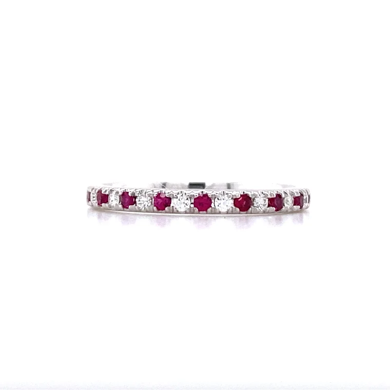 Women’s modern engagement ring-1/4ctw Ruby and Diamond Band in White Gold by B&C