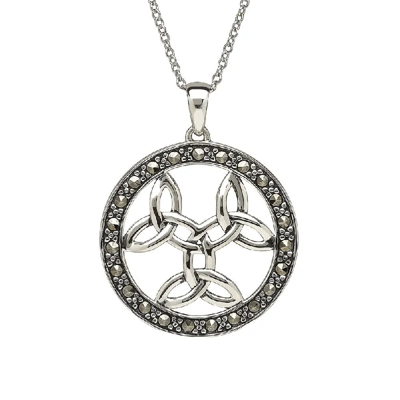 Women’s love necklace-Sterling Silver Triple Trinity with Marcasite Pendant and Chain - ANU1092