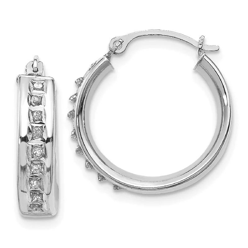 Women’s heart-shaped earrings-Diamond Fascination Hinged Diamond Accent Hoop Earrings in 14KT White Gold