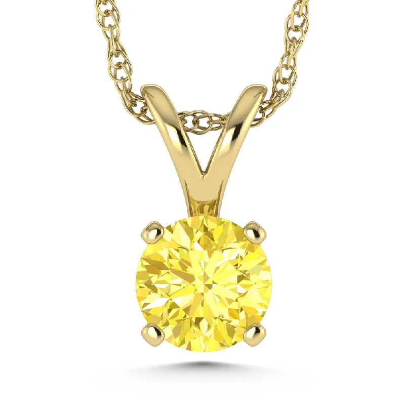 Women’s multi-layered necklace-14K Yellow Gold Lab Grown Yellow Diamond 3/4 Ct.Tw. Solitaire Pendant