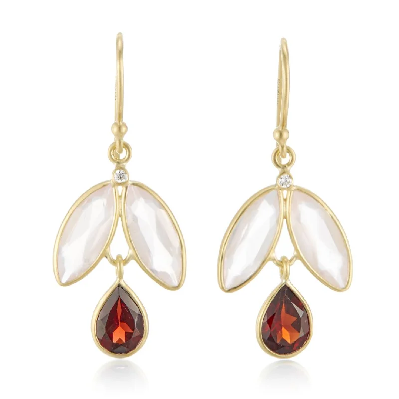 Women’s stud pearl earrings-Rose Quartz & Garnet Drop Earrings