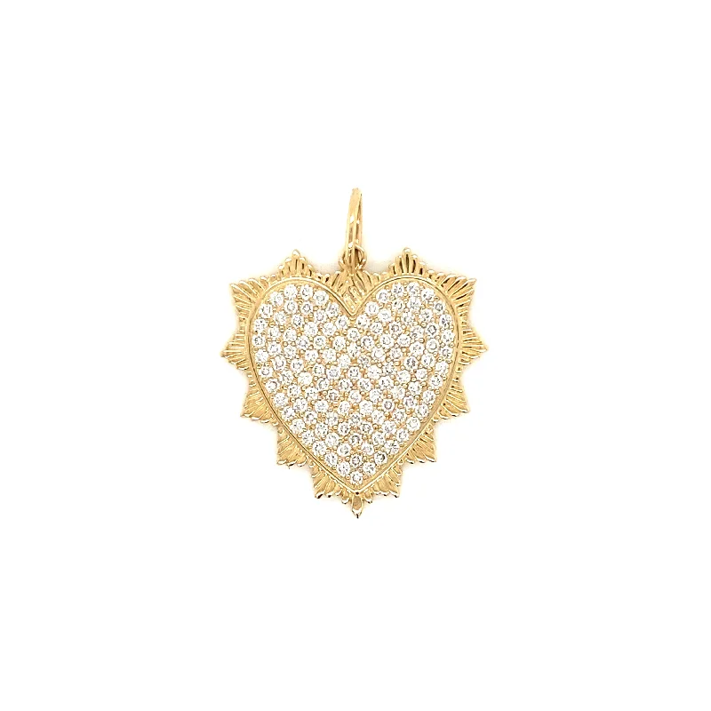 Women’s diamond pendant necklace-14K Yellow Gold Diamond Pave Fluted Heart Pendant