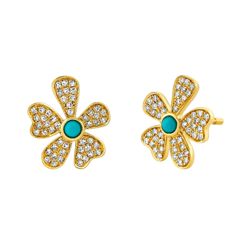 Women’s intricate design earrings-Turquoise Flower Stud Earrings