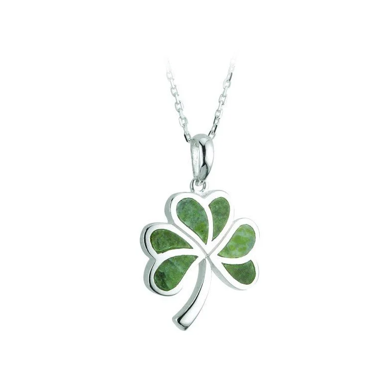 Women’s personalized name necklace-Sterling Silver Connemara Marble Shamrock Pendant with Chain - S44702