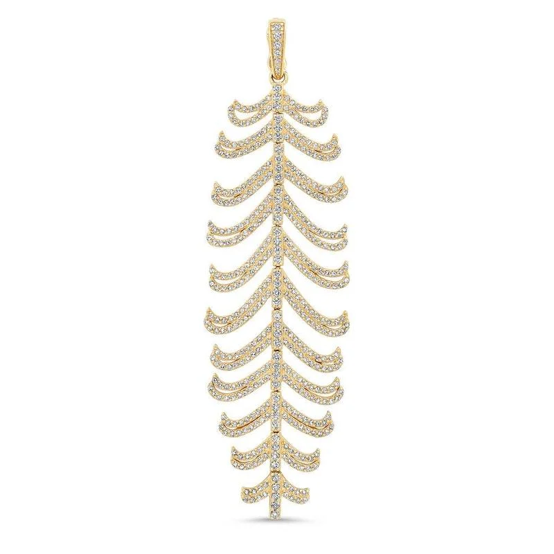 Women’s art deco necklace-GRACEFUL DIAMOND FEATHER PENDANT, GOLD