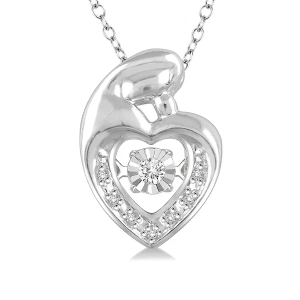 Women’s silver pendant necklace-Sterling Silver 1/20 Carat Mom and Child Rhythm of Love Diamond Pendant