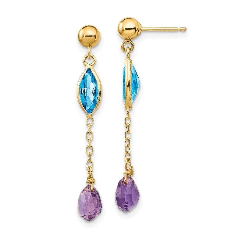 Women’s mixed-metal earrings-14KT Yellow Gold Blue Topaz and Amethyst Earrings