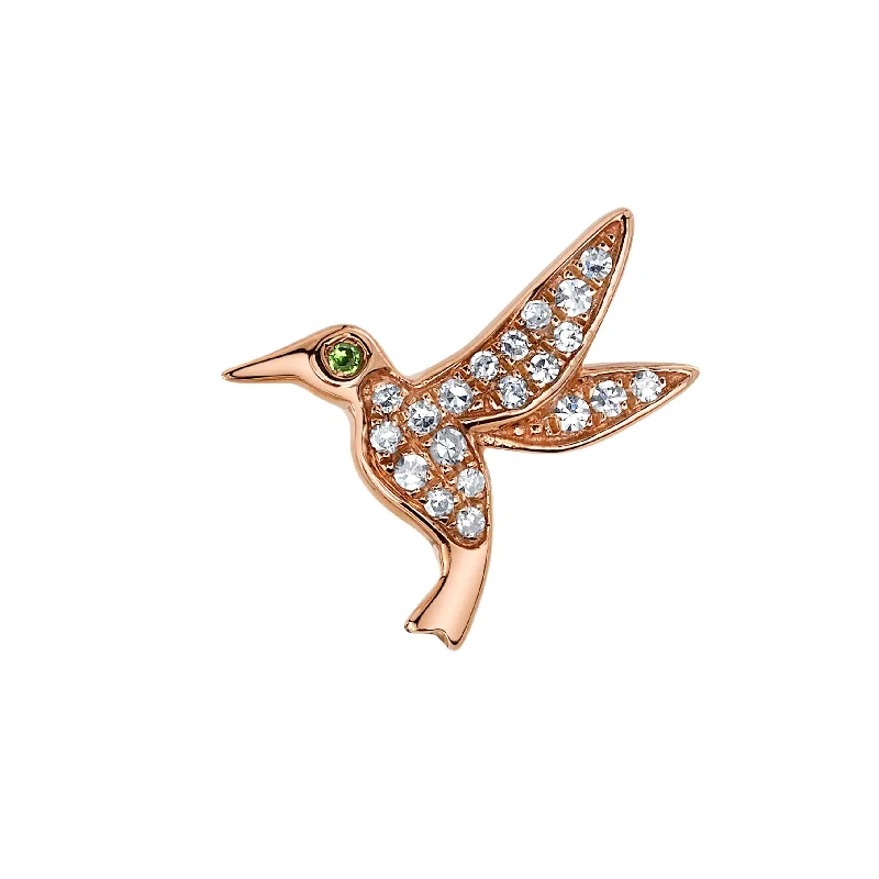 Women’s luxurious engagement ring design-Diamond Hummingbird Stud with Emerald Eye