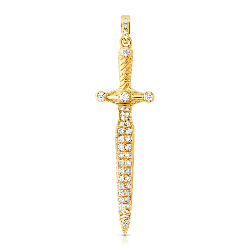 Women’s chic pendant necklace-MAGNETIC DIAMOND SWORD PENDANT, 14KT GOLD