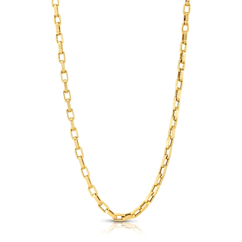 Women’s minimalist silver necklace-RECTANGLE BOX CHAIN 16", 14kt Gold