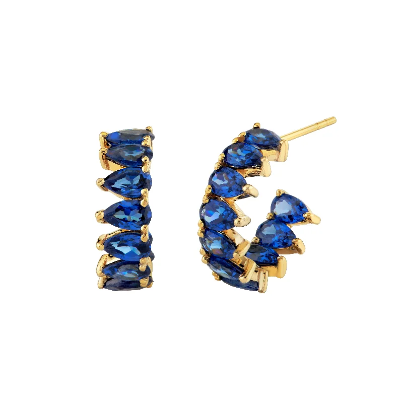 Women’s oversized earrings-Pear Shaped Sapphire Huggies