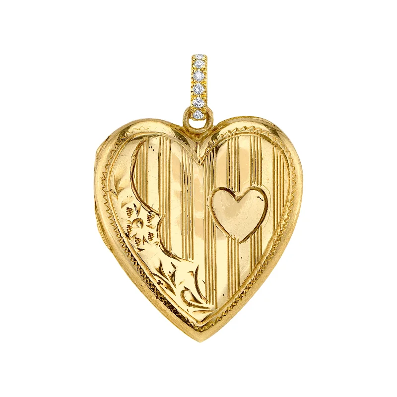 Women’s two-tone engagement ring-Vintage Heart Locket with Diamond Bail