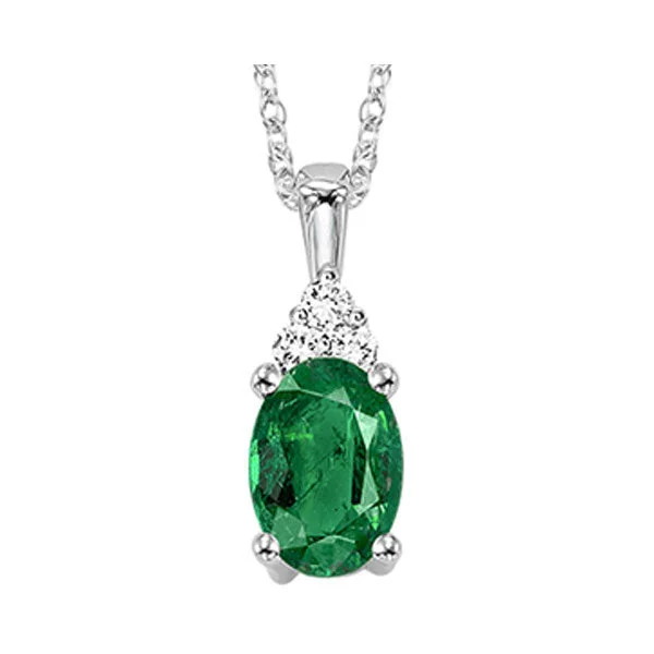 Women’s multi-layered necklace-10K White Gold Emerald Diamond Pendant