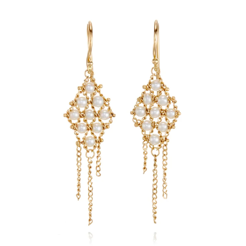 Women’s flower earrings-Woven Lattice Pearl Earrings