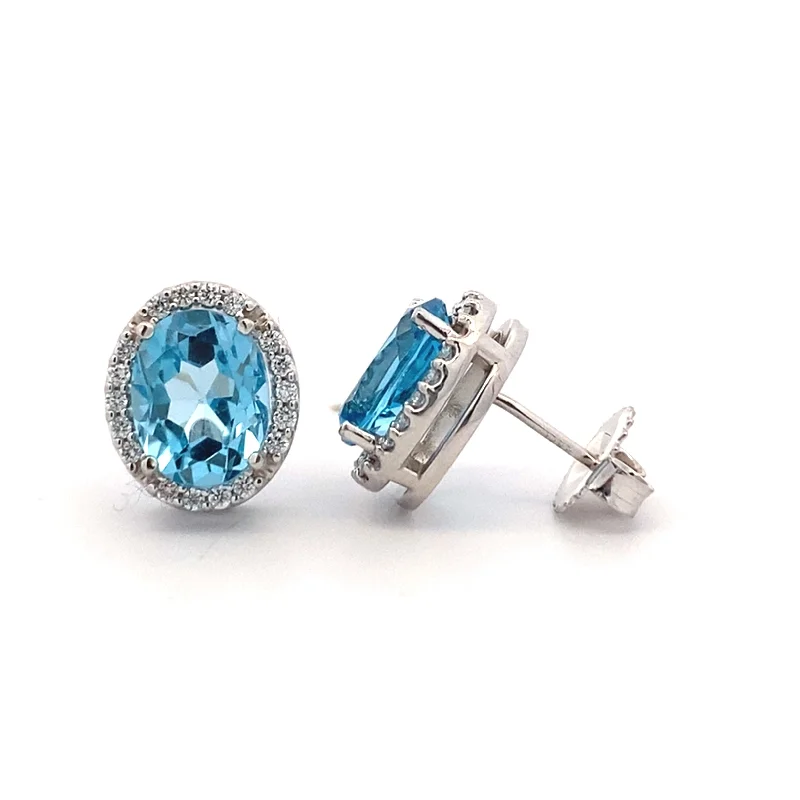 Women’s elegant diamond engagement ring-Swiss Blue Topaz and Diamond Studs in White Gold by B&C