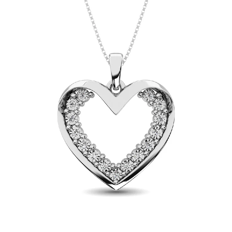 Women’s minimalist necklace-Sterling Silver Diamond Accent Heart Pendant