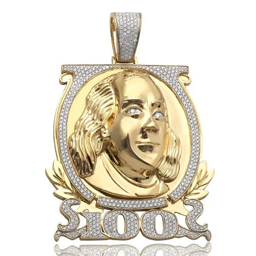 Women’s silver chain necklace-10K 3.75CTW BENJAMIN FRANKLIN DIAMOND PENDANT