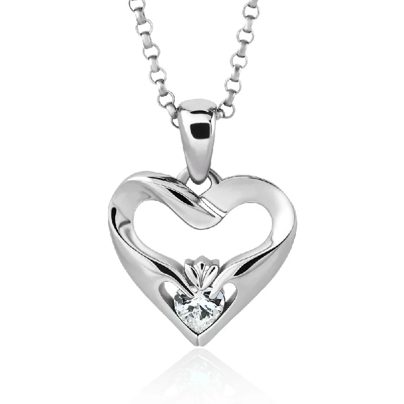 Women’s classic necklace-Sterling Silver White CZ UPS-16436CZ w/Chain Ladies Modern Claddagh Pendant