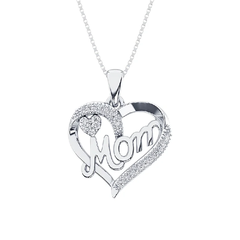 Women’s luxurious necklace-Sterling Silver 1/20 Ct.Tw. Diamond Heart MOM Pendant