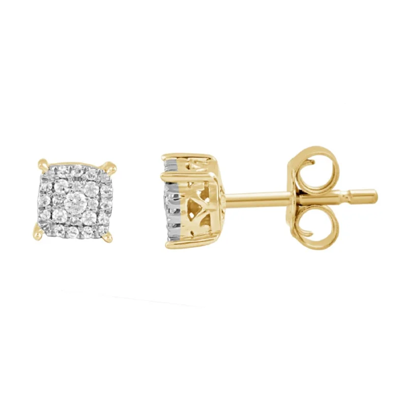 Women’s elegant earrings-1/7 CTW Diamond Cluster Stud Earrings in 10KT Yellow Gold