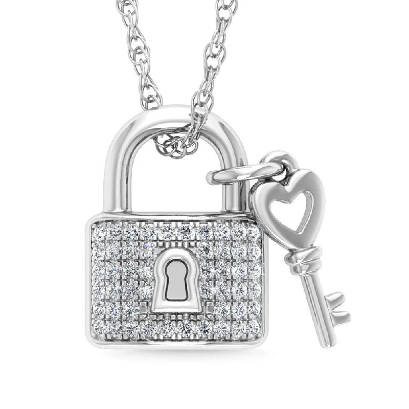 Women’s bold necklace-Diamond 1/20 Ct.Tw. Lock and Key Pendant in 925 Silver